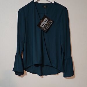 IMAN Deep Teal Blouse with Flared Sleeves